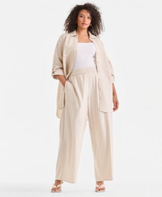Plus Size Linen-Blend Tunic & Wide-Leg Pants