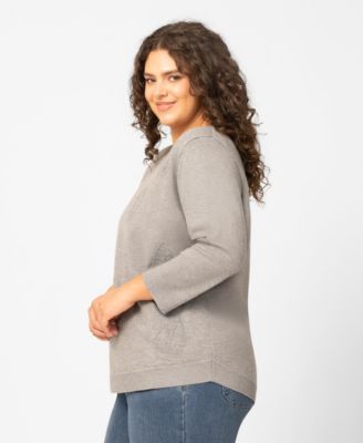 Plus Size Sailboat Textured High Low Pull-On Sweater