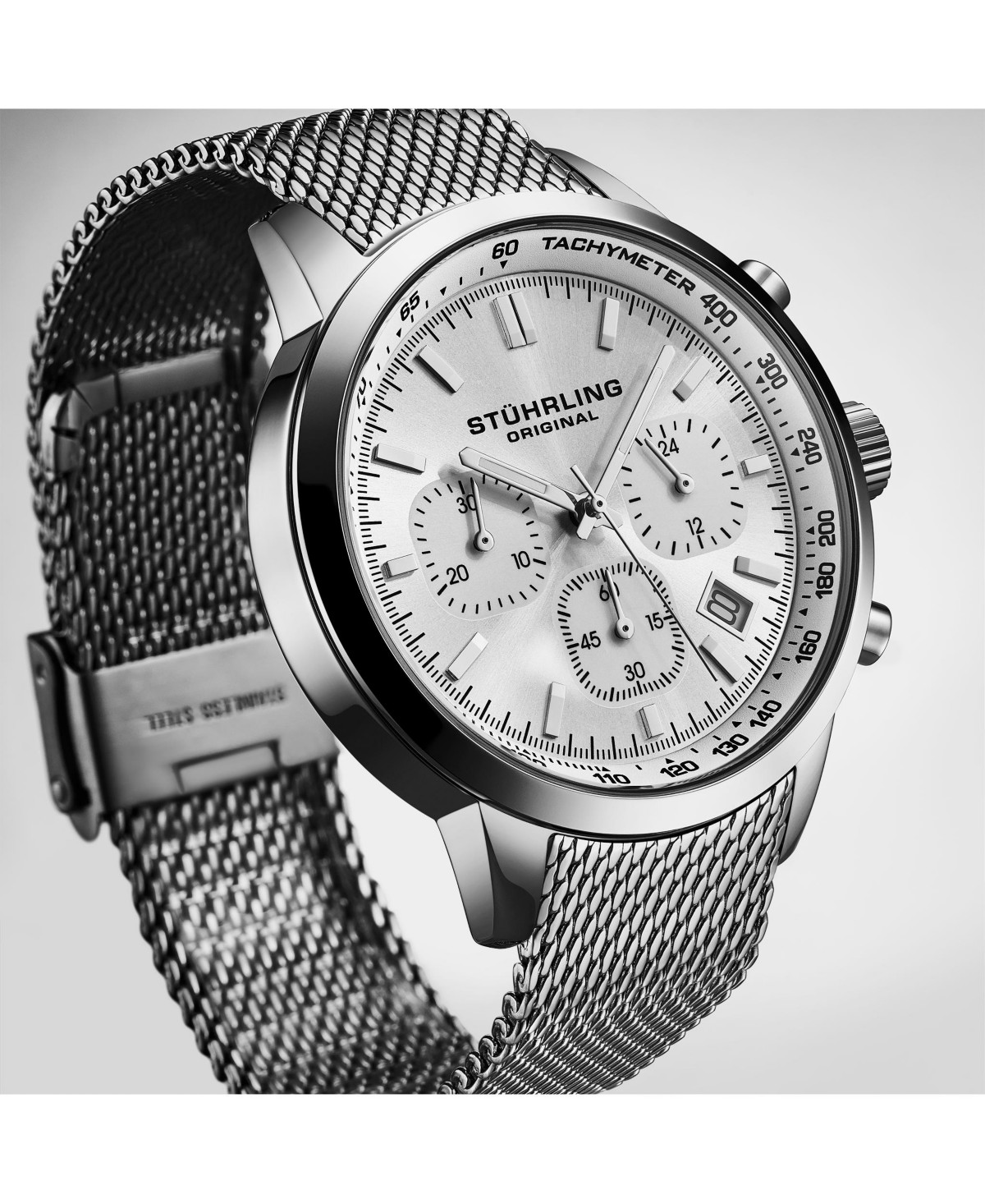 Мужские часы-хронограф Stuhrling Chronoport 4082, 44 мм, стальной браслет — фото 1