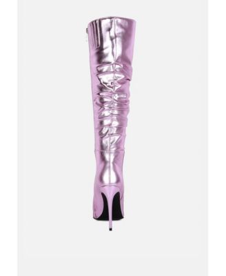 Womens NEW-EXPRESSION Metallic Ruched Stiletto Knee Boots