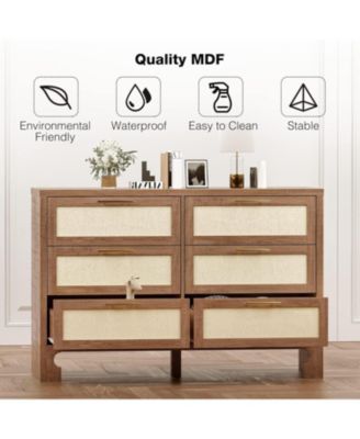 6 Drawers for Bedroom, 47.2 Inch Chest of Dressers, Farmhouse Burlap Wide Closet Dressers Chest of Drawers, Modern Clothes Storage Tower