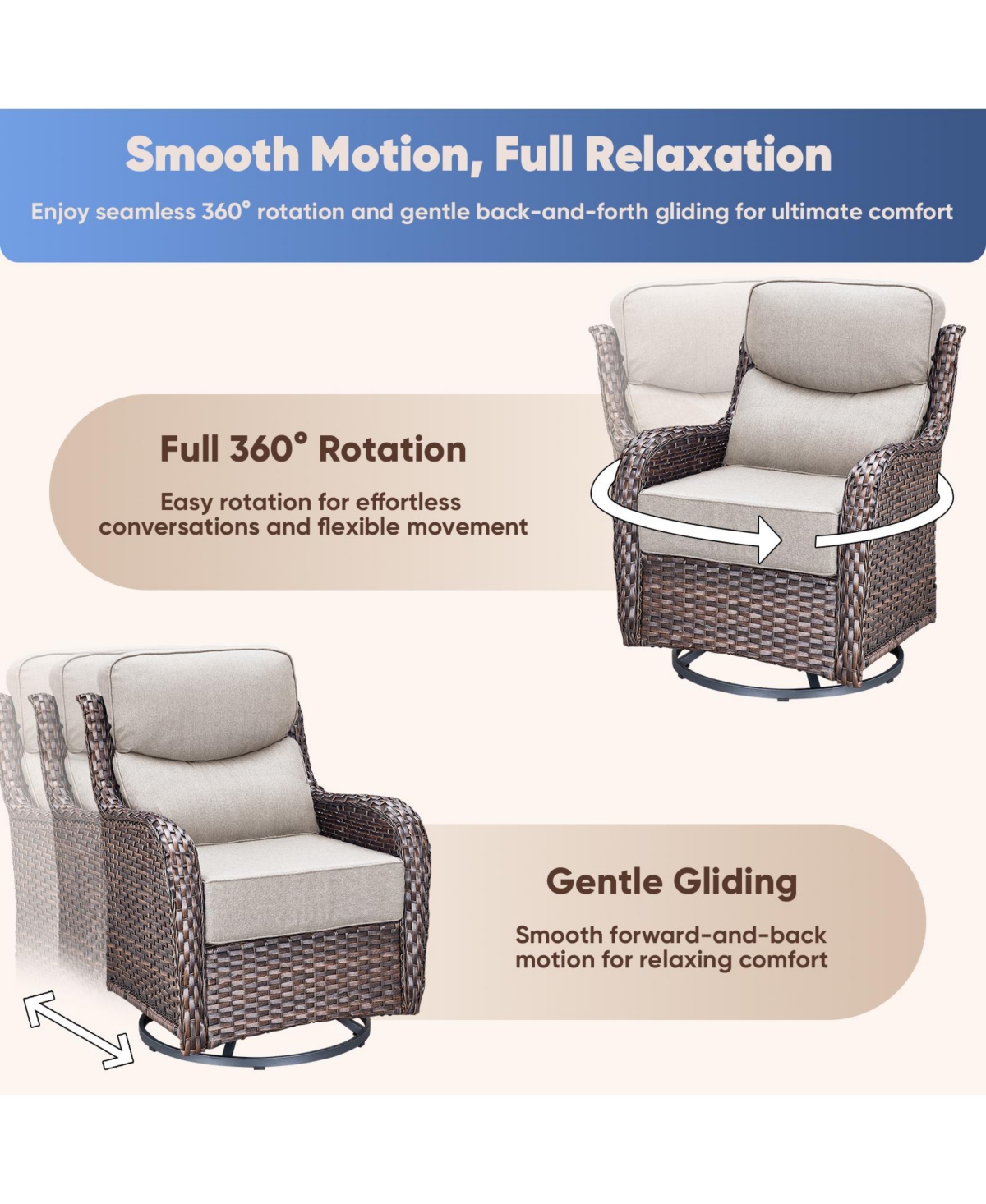 Gymojoy Crescent Brown Wicker Fire Pit Conversation Set with Olefin 6 In. Thick Cushions Patio Swivel Chairs (9-Piece)