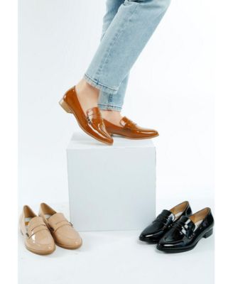 London Rag Womens Winged Patent Pleather Penny Loafers