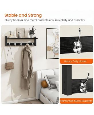 Black Oak Finish Coat Rack with Hooks and Shelf