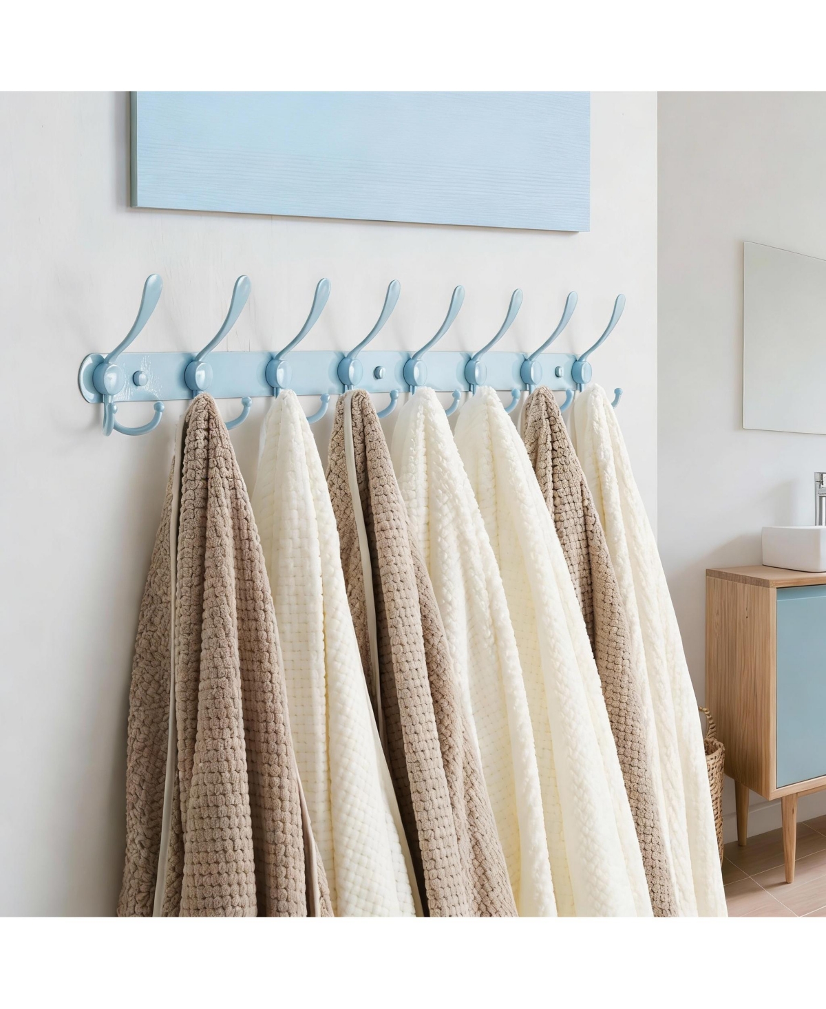 Yigii 8-Triple Hook Heavy Duty Blue Coat Rack for Entryways