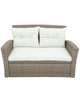 4 Piece U Style All Weather Wicker Patio Conversation Set with Sectional Sofa Ottoman Cushions