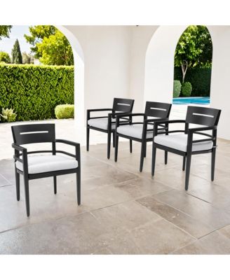 4 Piece Ember Black Outdoor Aluminum Stationary Dining Chairs Sunbrella Fabric Cushions Tapered Feet for Patio Backyard Poolside