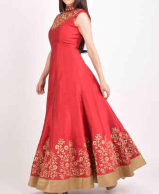 Women's Embroidered Silk High Neck Gown