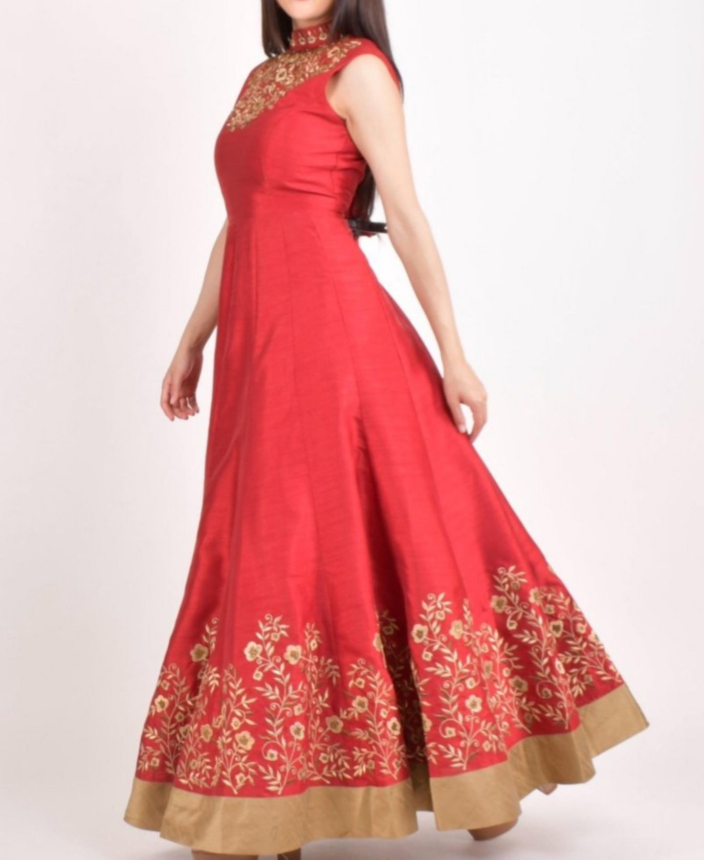 Женское платье RAAS Embroidered Silk High Neck Gown, цвет: Красный — фото 5