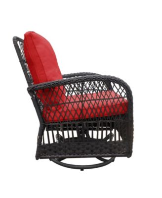 3 Piece Outdoor Wicker Rocker Swivel Patio Bistro Conversation Set with Glass Top Side Table Red