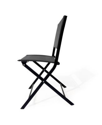 3PCS Black Outdoor Patio Bistro Set Foldable Table and Sling Back Chairs Weather Resistant No Assembly Required