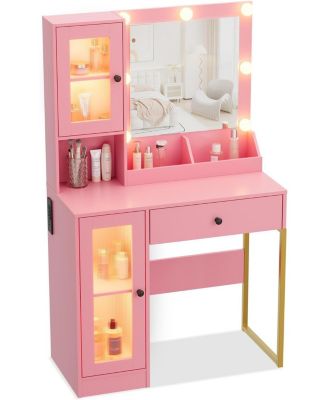 Makeup Vanity Desk LED Lights and Mirror 3 Color Modes Bulbs Dressing Table for Bedrooms, Apartments, Easy to Assemble