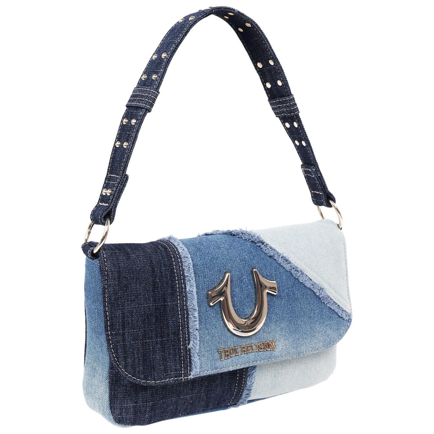 Frayed Denim Horseshoe Hobo Bag