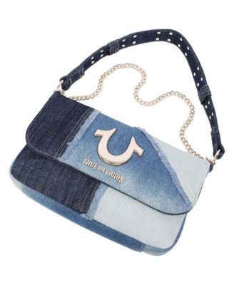 Frayed Denim Horseshoe Hobo Bag