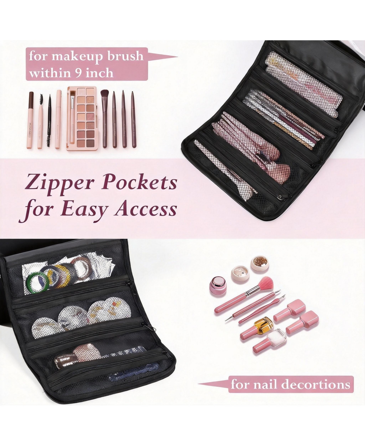 Yigii Large Makeup Organizer with 4 Tiers & Luggage Sleeve