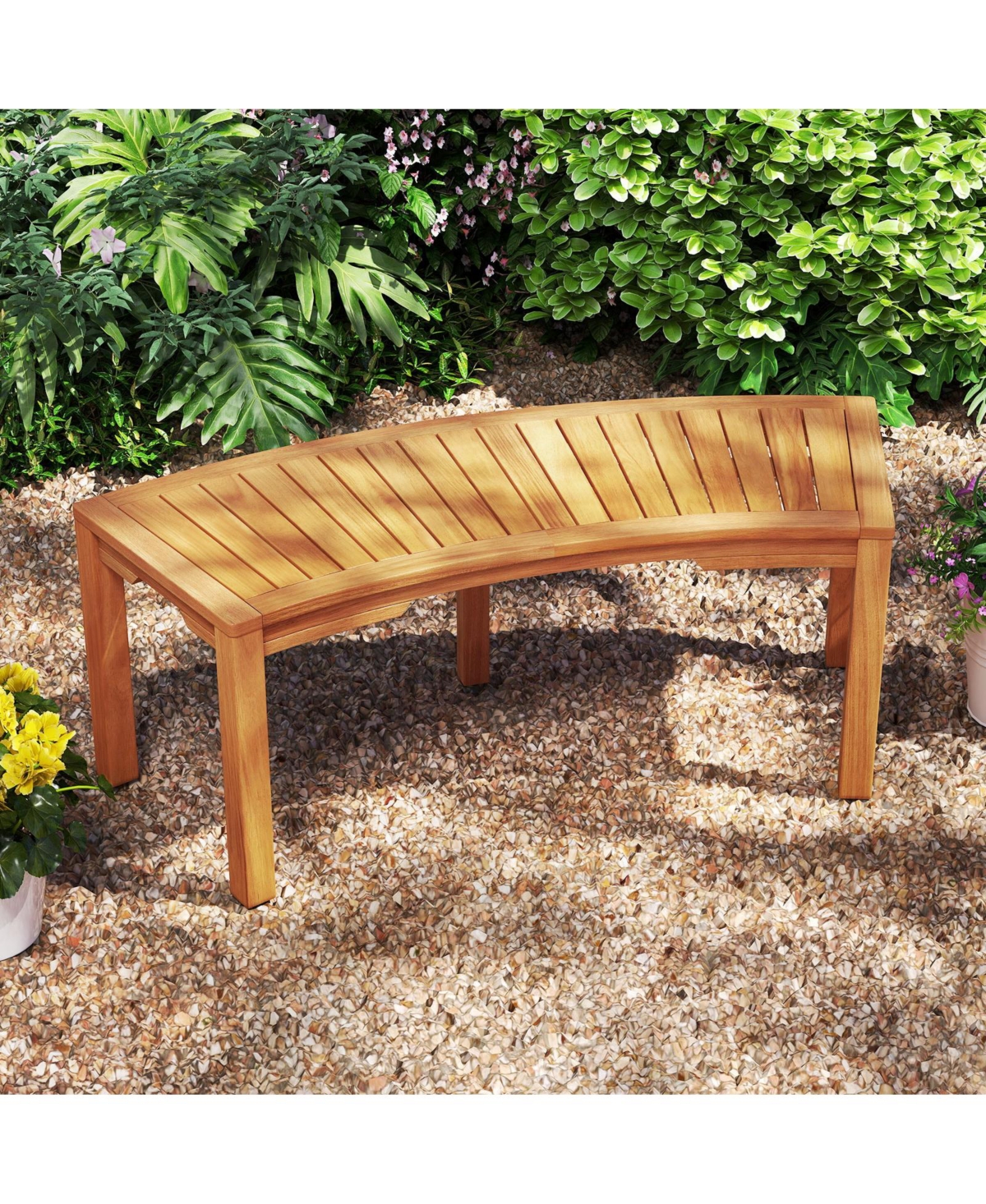 Slickblue 2-Person Acacia Wood Outdoor Bench with Curved Design