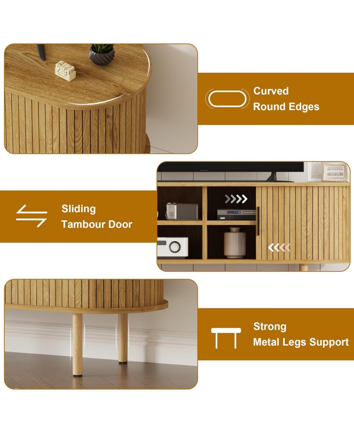 gaomon Tv Stand, Modern Tv Console Table with Storage Compartment and Sliding Door
