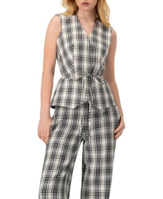 Women's Plaid Vest with Tie Belt