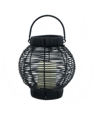 8.7x8.7x9.8" Black Poly Rattan Lantern With White LED