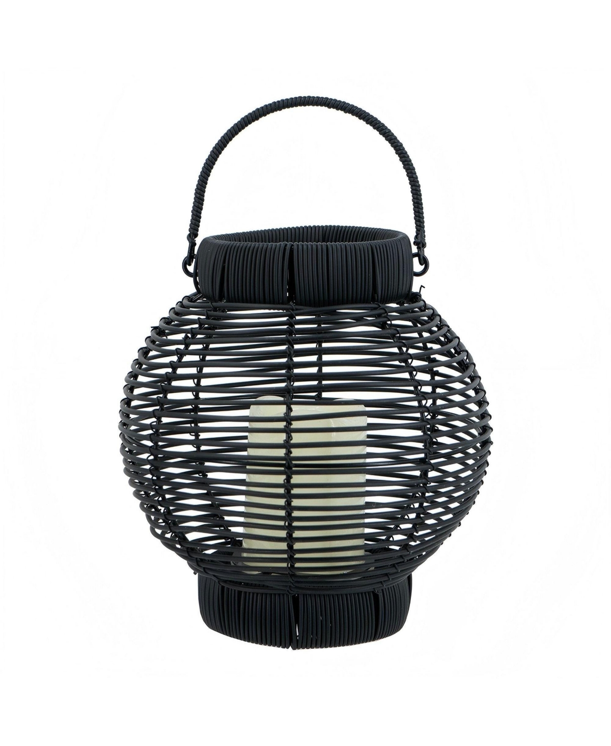 Clihome 8.7x8.7x9.8" Black Poly Rattan Lantern With White Led