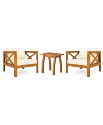 2 Piece Outdoor Acacia Wood Conversation Set with Armchairs Cushions Teak Finish End Table for Backyard Patio Poolside