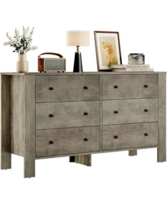 Oak 6 Drawer Dresser for Bedroom, Modern Wide Dresser Organizer with Storage Drawers, Entryway