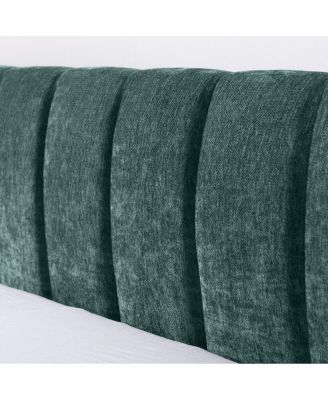 Streamdale King Size Upholstered Bed Frame with Chenille Fabric Headboard - Blue/Green