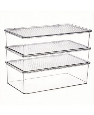 Set of 3 Clear Acrylic Storage Bins with Hinged Lid for Home & Office 3 Pack