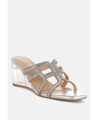 Womens Caqueta Metallic Rhinestone Clear Wedge Sandals