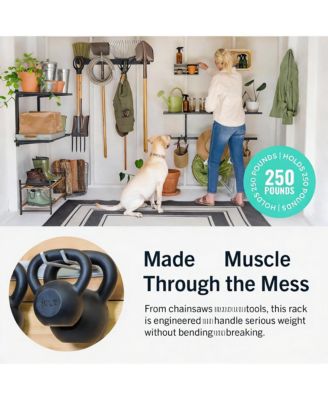 Wall-Mounted Garden Tool Rack - Heavy Duty Steel, 4 Hooks, 250lb Capacity