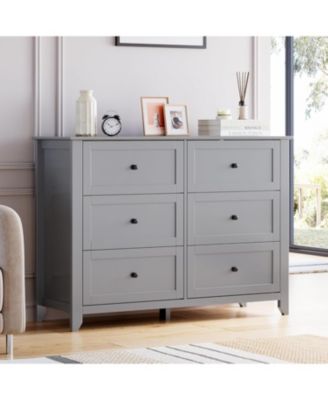 6 Drawers Dresser for Bedroom, Farmhouse Wood Dressers Chest of Drawers for Clothes, Tall Storage Dressers Organizer
