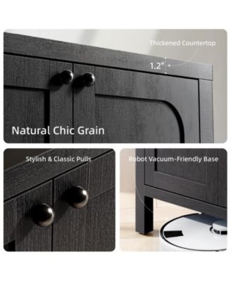 55" Black Sideboard Buffet Cabinet Modern Storage Credenza with Doors Heavy Duty Wood Media Console for Living Room Hallway Entryway