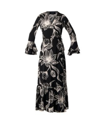 Women's Long Black Dress with Floral Print