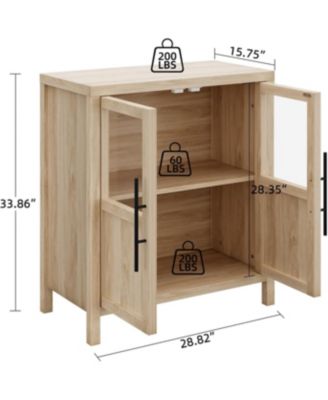 Sideboard Buffet Cabinet with 2 Glass Doors, 29 in Buffet Table Coffee Bar Wine Bar Display Cabinet for Kitchen Dining Room.
