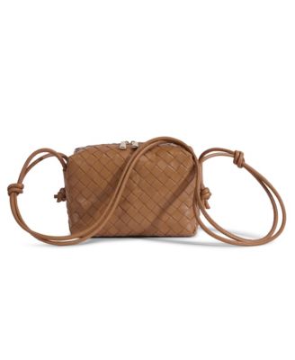 Women's Tan Woven Leather Crossbody Bag