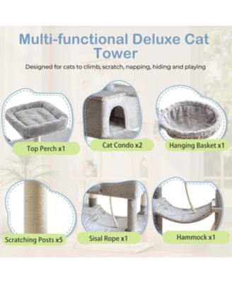 66in Cat Tree Tower: Large Multi-Cat Climbing, Extended Platform, Hammock, Pet House