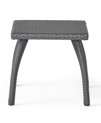 Outdoor Faux Wicker Side Table Powder Coated Iron Frame Grey Accent Table for Patio Extra Holding Space