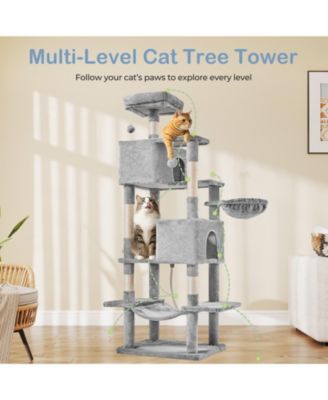 66in Cat Tree Tower: Large Multi-Cat Climbing, Extended Platform, Hammock, Pet House