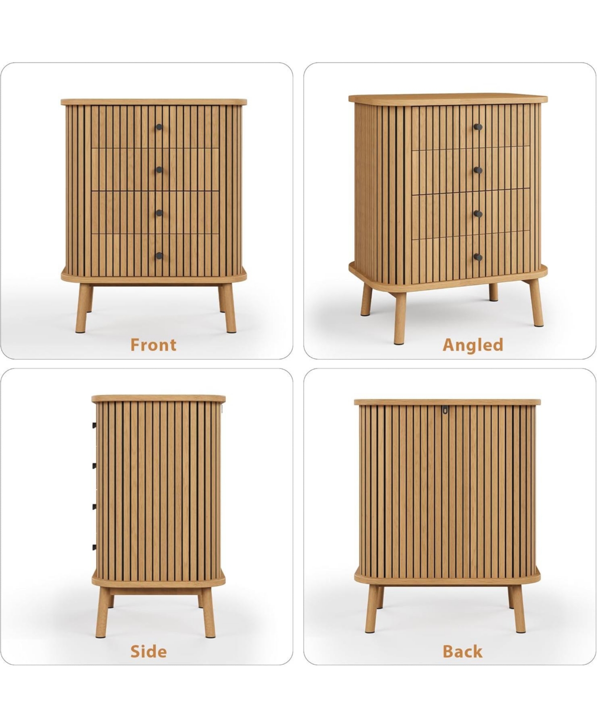 gaomon Fluted 4 Drawers Dresser, Tall Modern Chest of Drawers, Bedroom Dressers with Drawers, Curved Profile Design, Side Table for Living Room