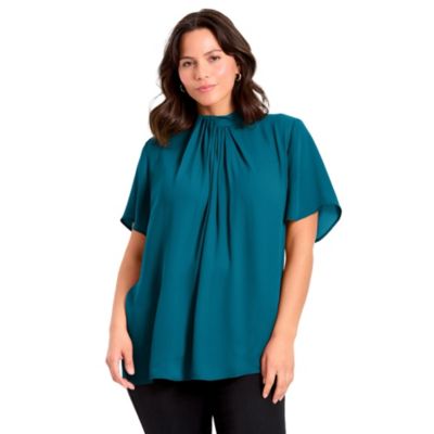 Women's Plus Size Twist Front Mockneck Flutter Sleeve Blouse
