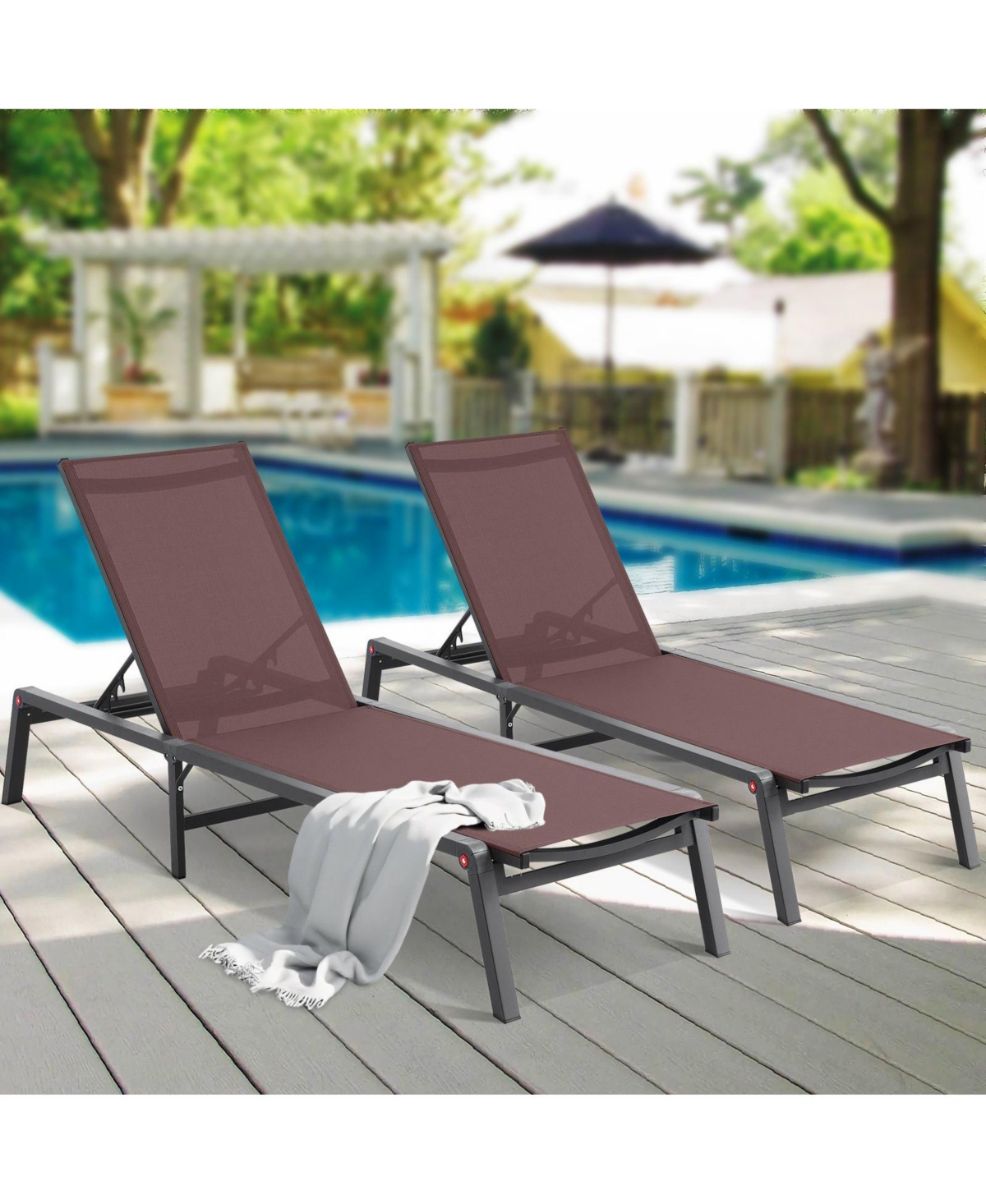 Slickblue Chaise Lounge Chair Outdoor Patio Adjustable 5-Position 2 pcs