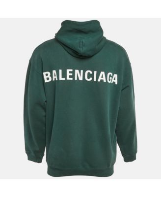 Men's Green Logo Print Cotton Knit Hoodie