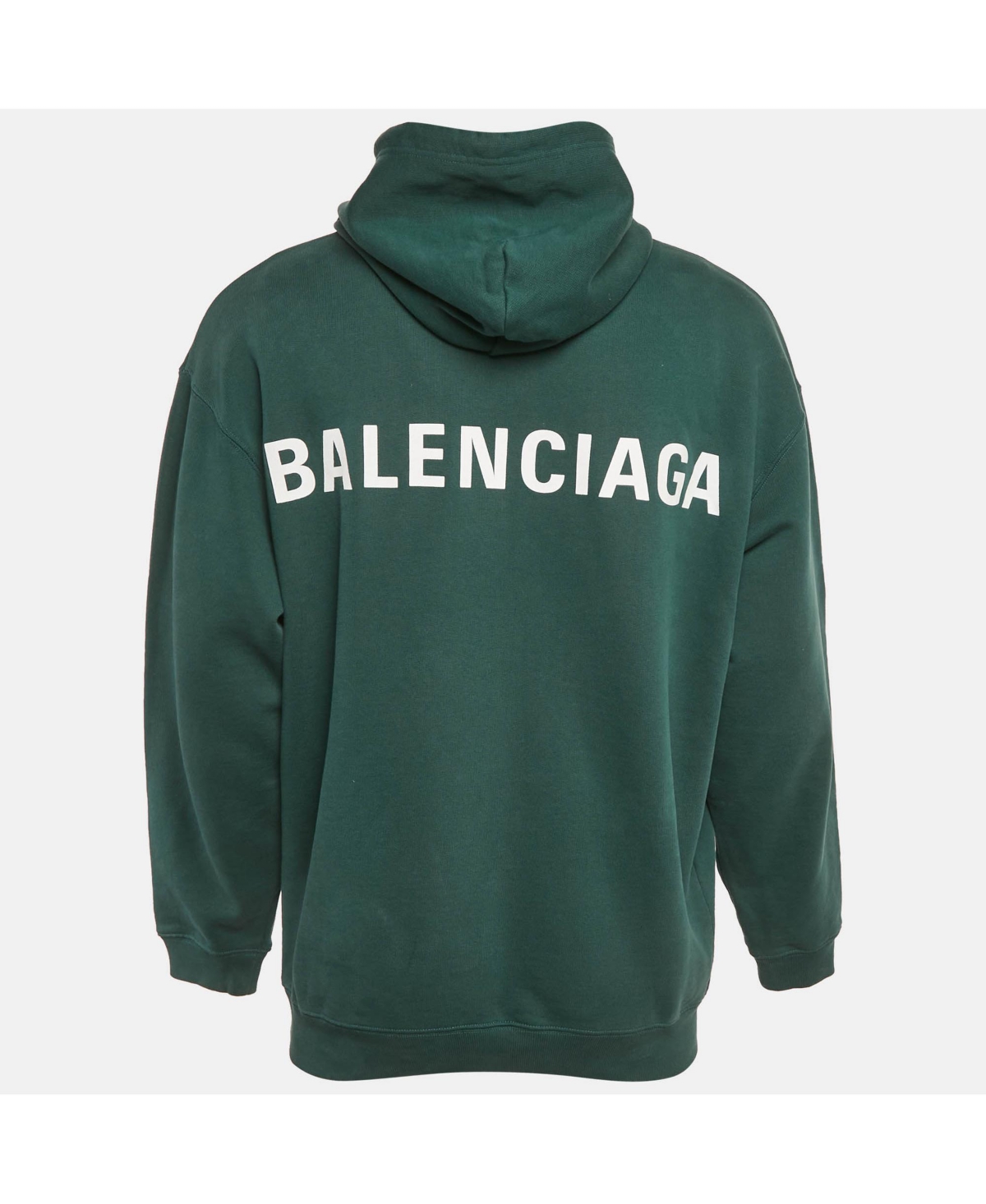 Pre-Owned Balenciaga Men's Green Logo Print Cotton Knit Hoodie