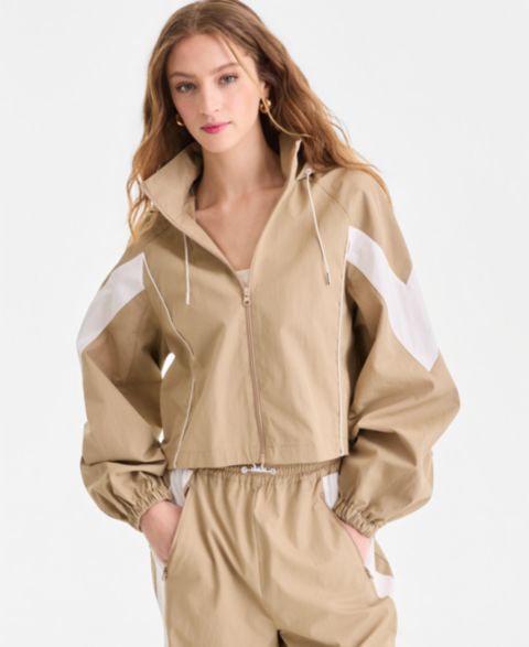 Женские куртки Bar III Nylon Hooded Track Jacket