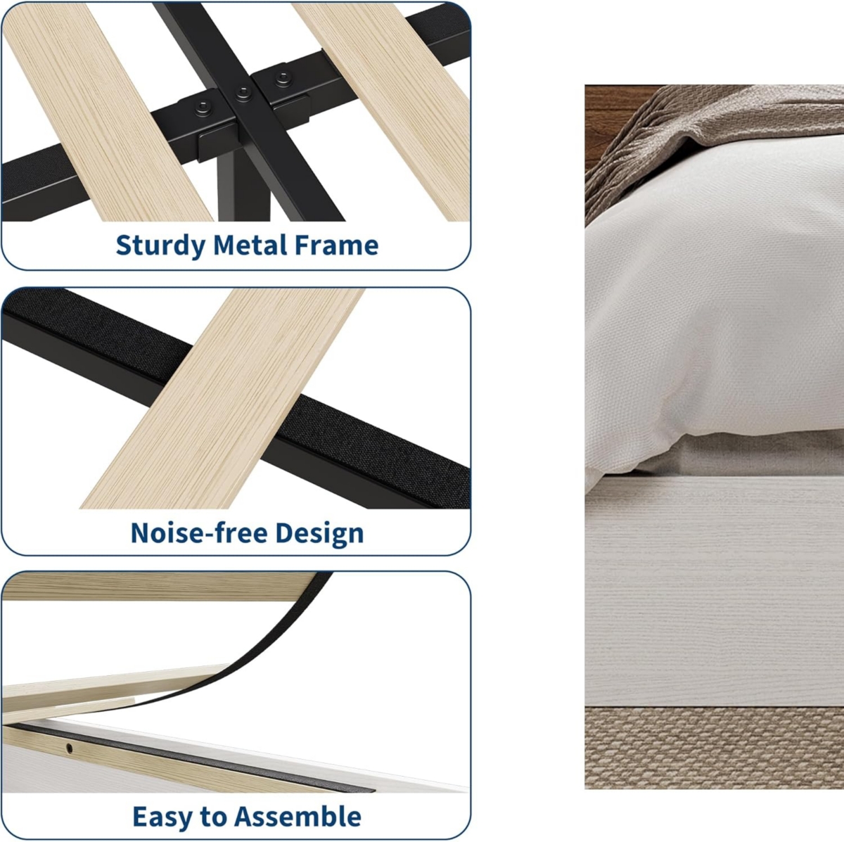 gaomon Wood Platform Bed with Sturdy Wooden Slats, Floor-Standing Frame, Modern Minimalist Design Space-Saving No Box Spring Needed