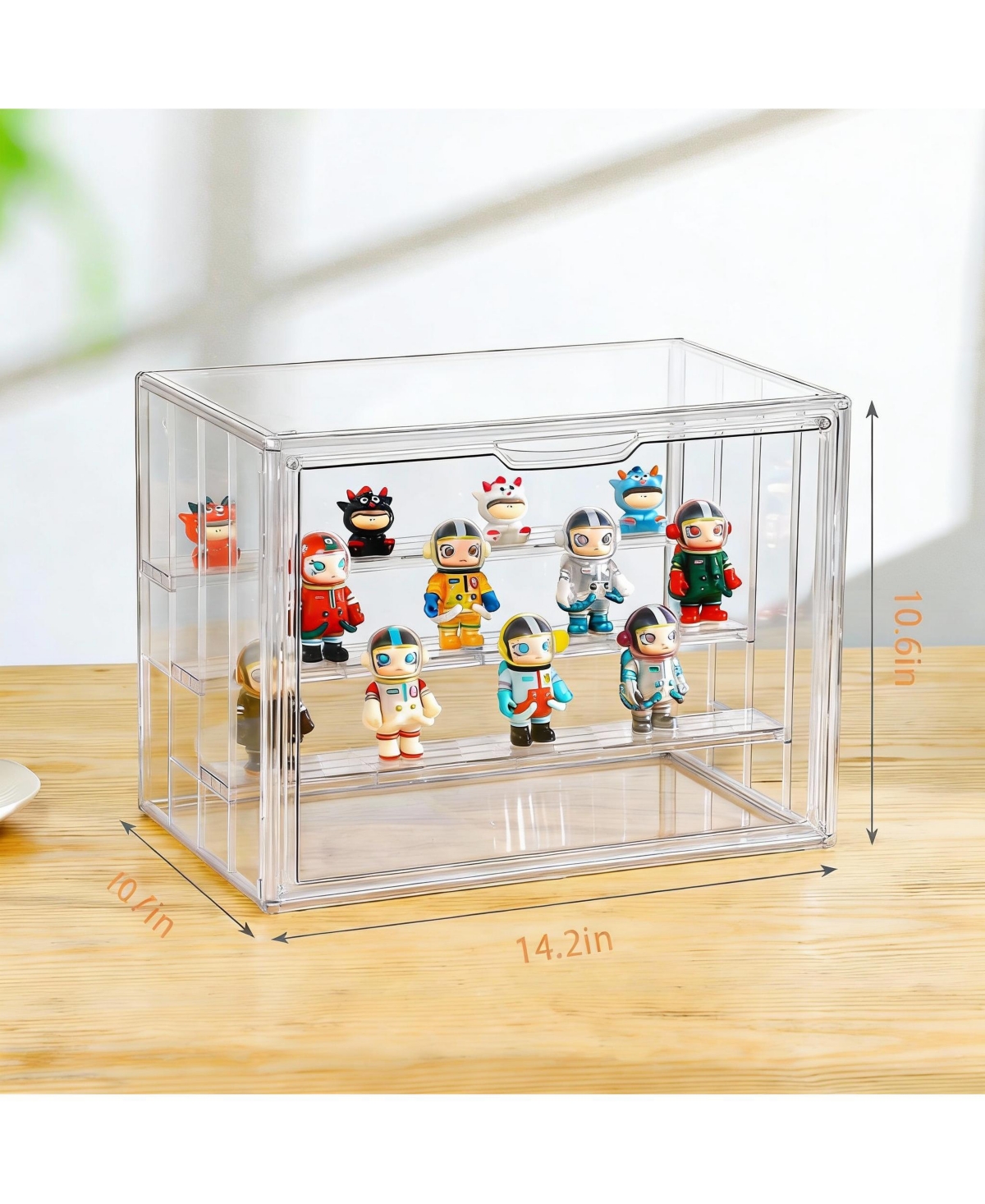 Yigii Clear Acrylic Display Case with 3 Adjustable Dividers for Storage