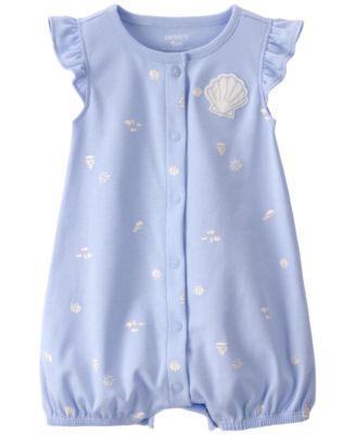Baby Girls' Shell Print Flutter-Sleeve Romper