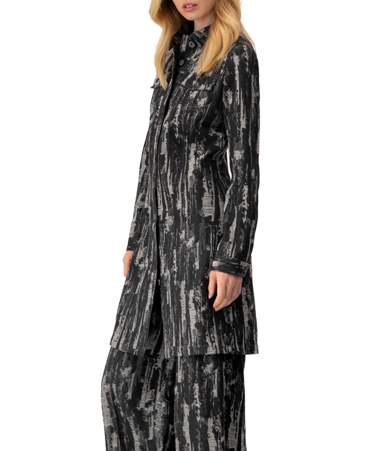 Ivonne Women's Abstract Denim Long Jacket