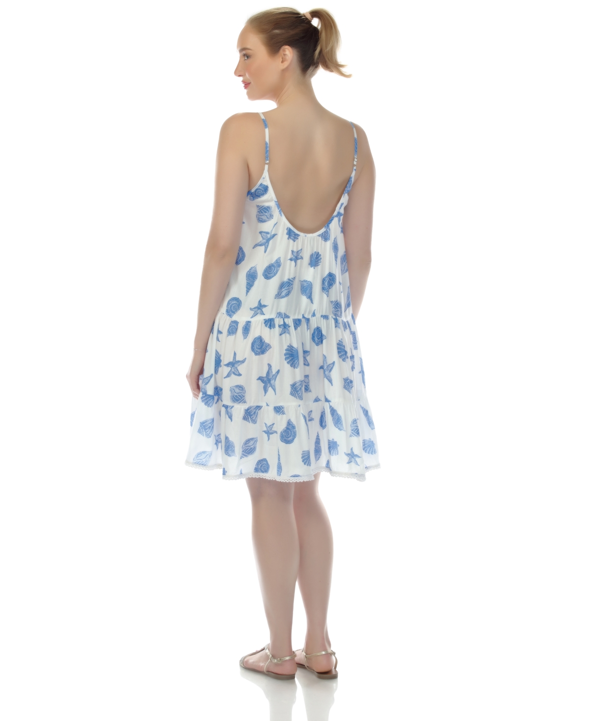 Raviya Women's Spaghetti Strap Tiered Short Cover Up Dress