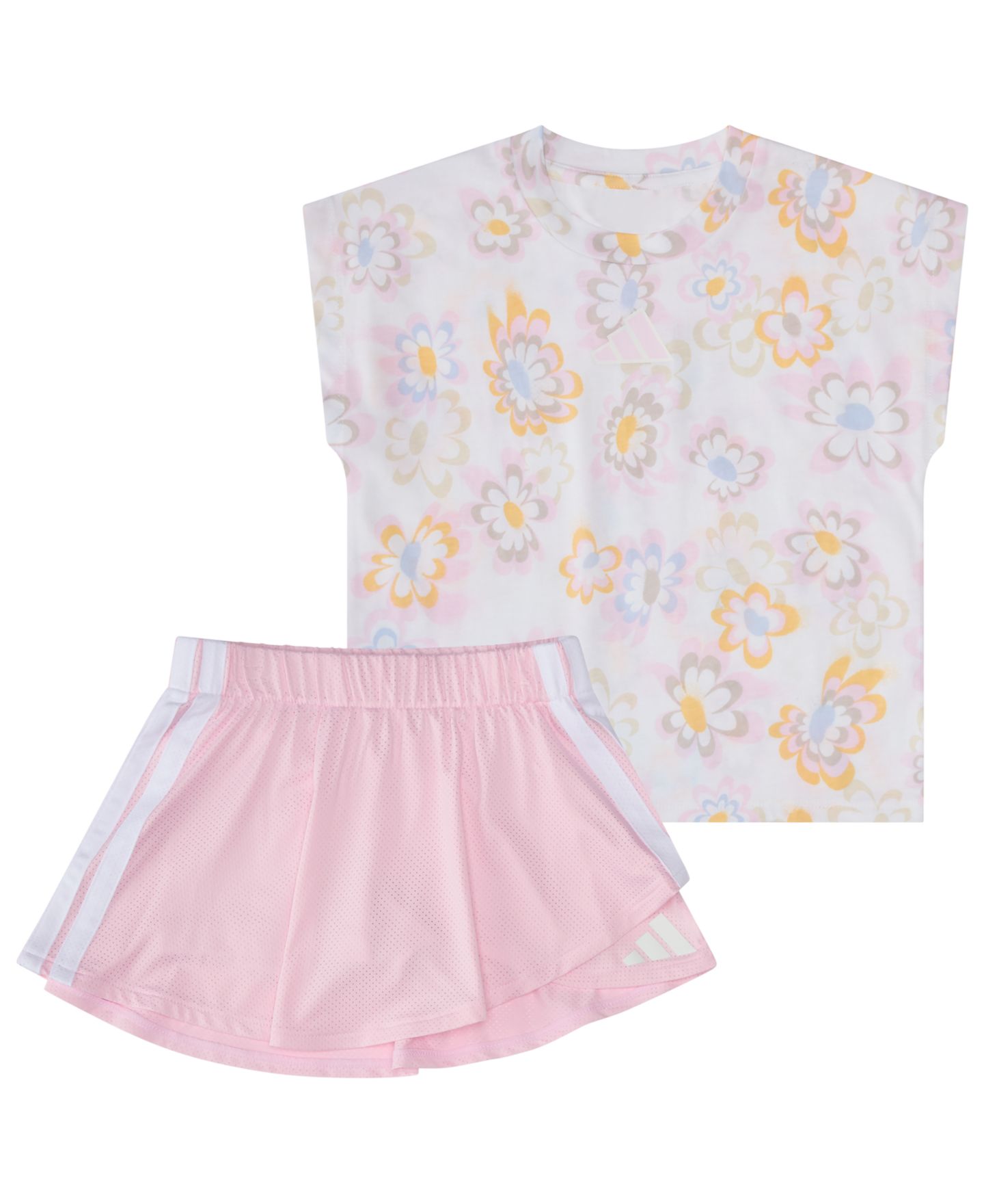 Комплект adidas Sleeveless T-Shirt and Skort, 2-Piece Set для девочек-малышей, цвет: Белый / Розовый — фото 1